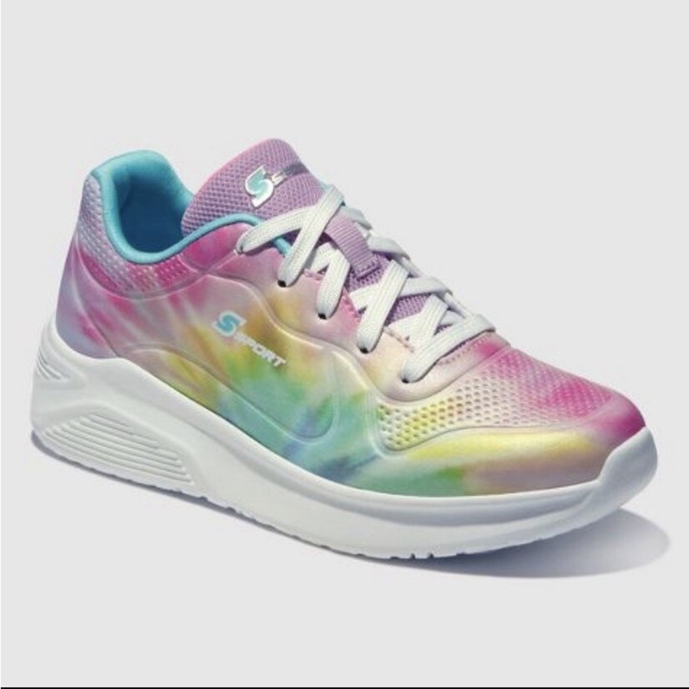 Skechers Girls Size 5 Tie Dye Sneakers Pastel Rainbow Athletic Shoes